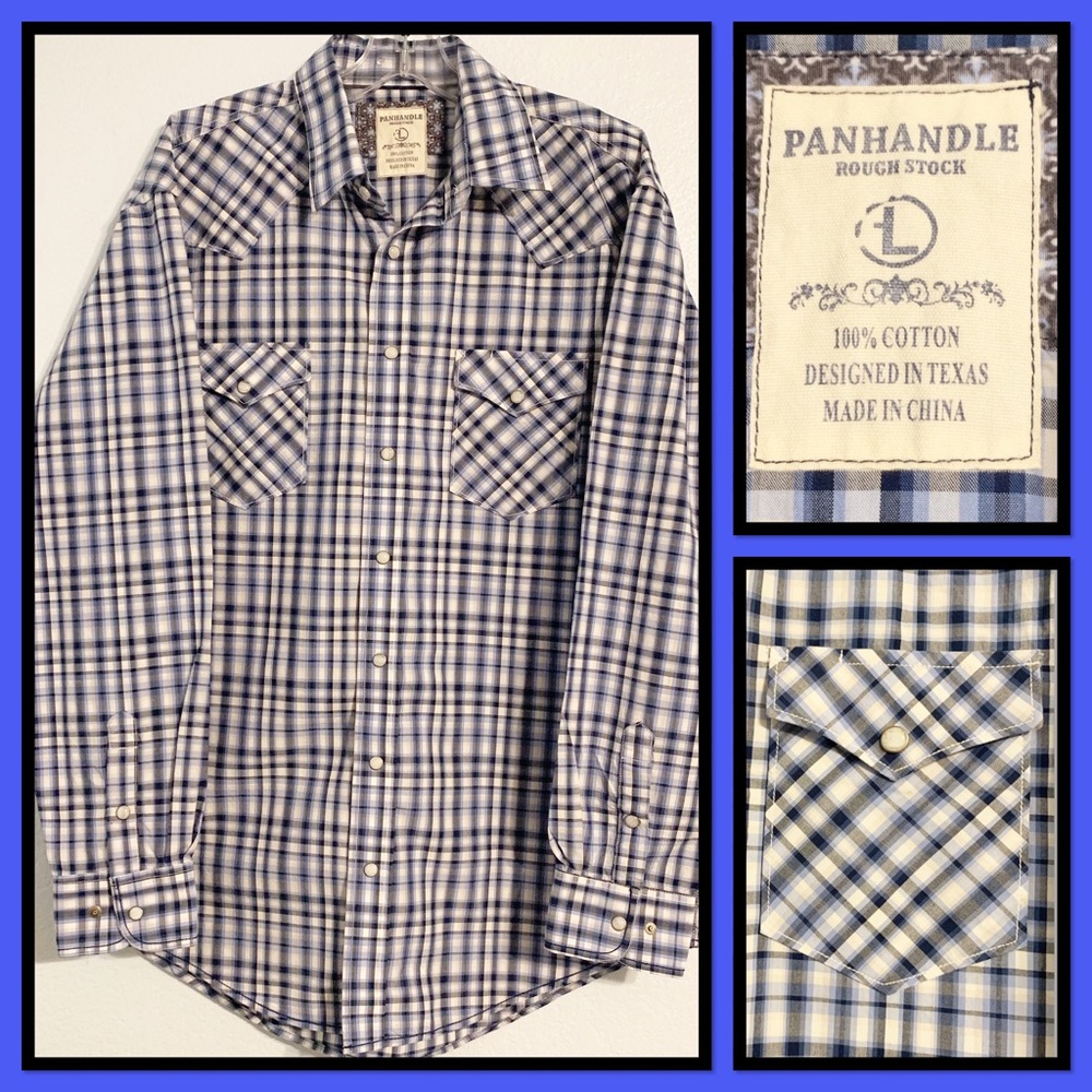 Panhandle Slim Mens Western Snap Plaid Shirt Large